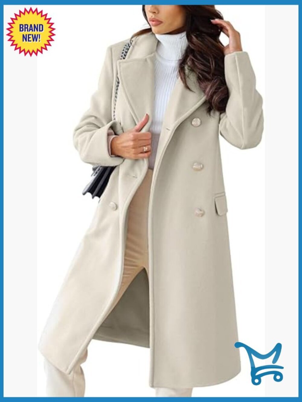 Double Breasted Wool Blend Pea Coat Long Overcoat Office Work Winter